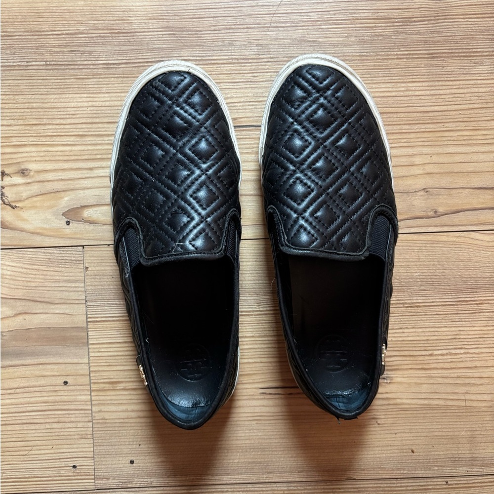 Tory burch Black Quilted Slip-On Shoes